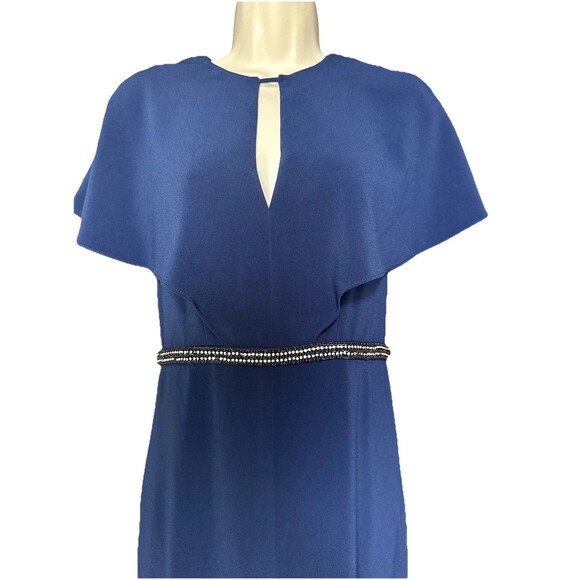 Halston Heritage Cape Sleeve Gown Dress Size 0 Blue Rhinestones *FLAWED - Picture 15 of 16